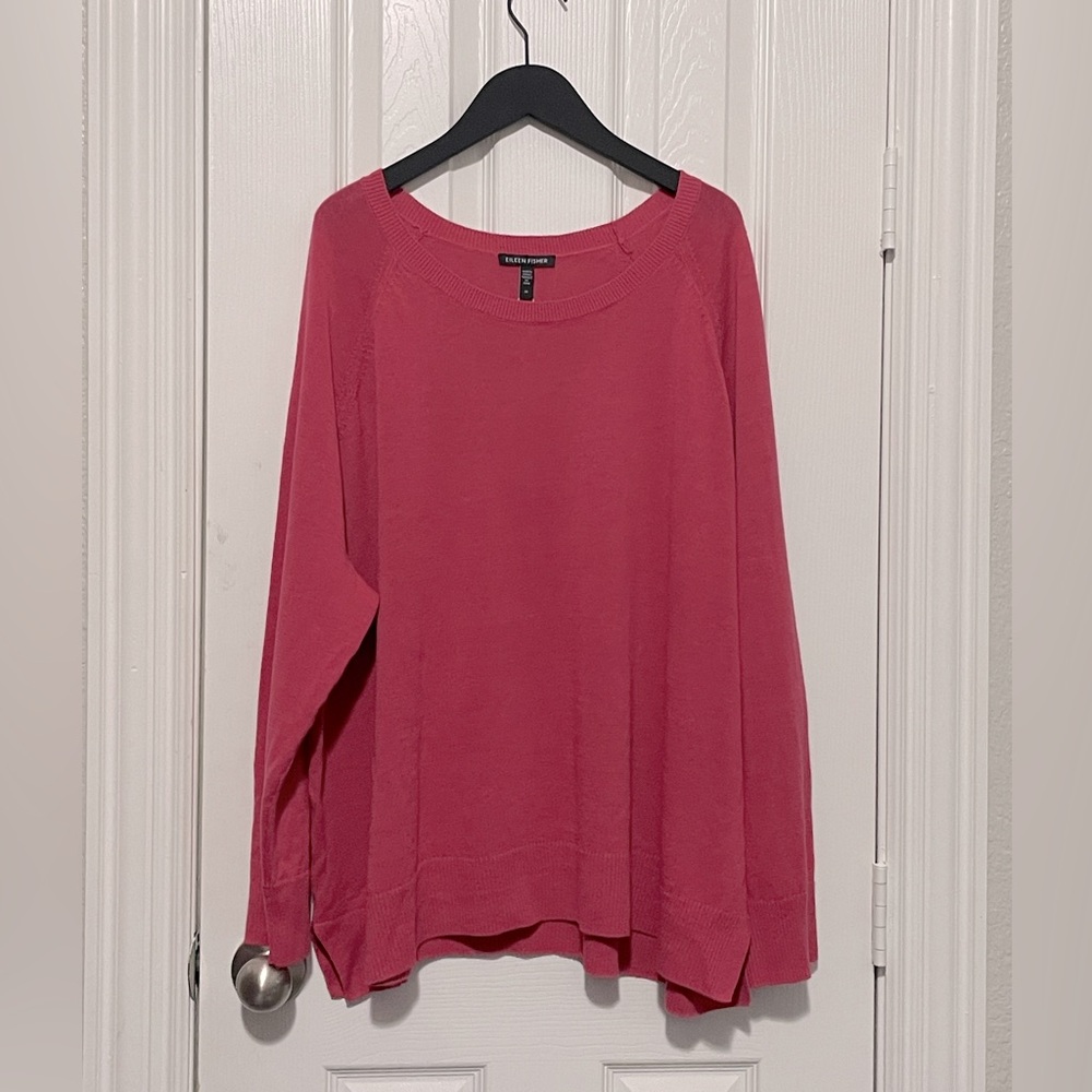 NWT Eileen Fisher Organic Linen Cotton Raglan-Sleeve Top